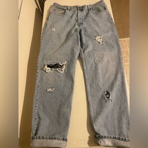 Relaxed Fit Blue Distressed Jeans